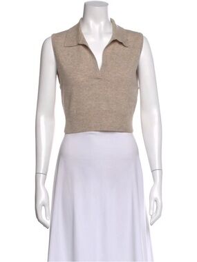 Sleeveless Reformation Polo Crop Cashmere top in Beige